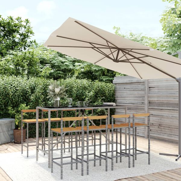 vidaXL 9-tlg. Gartenbar-Set Grau Poly Rattan & Massivholz Akazie
