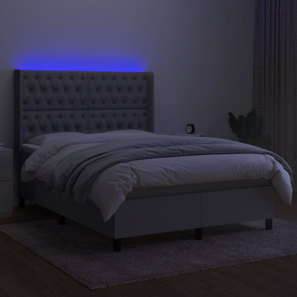vidaXL Boxspringbett mit Matratze & LED Hellgrau 140x200 cm Stoff