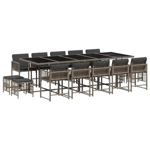 vidaXL 15-tlg. Garten-Essgruppe mit Kissen Grau Poly Rattan