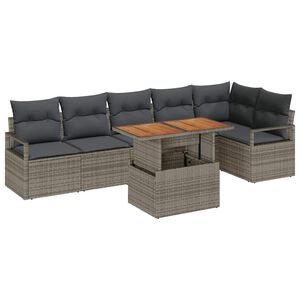 vidaXL Garten-Sofa-Set mit Speicher 7 pcs Grau Poly Rattan
