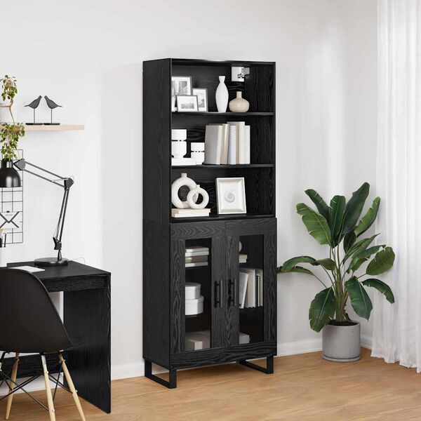 vidaXL Highboard Schwarz Eichen-Optik 69,5 x 34 x 180 cm Holzwerkstoff