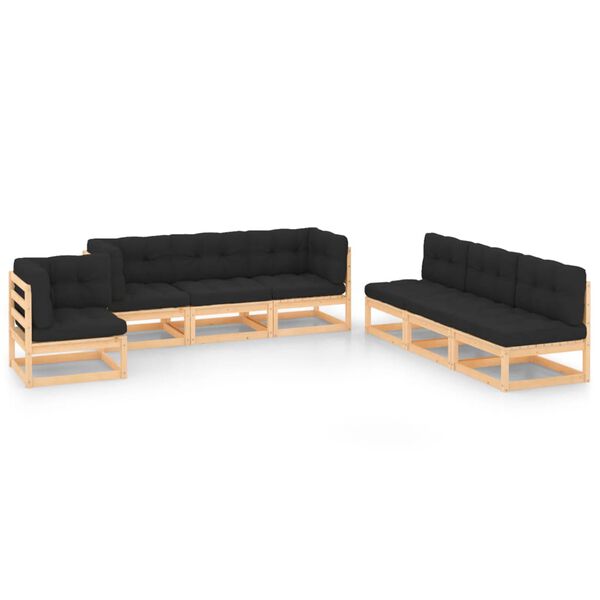vidaXL 7-tlg. Garten-Lounge-Set mit Kissen Massivholz Kiefer