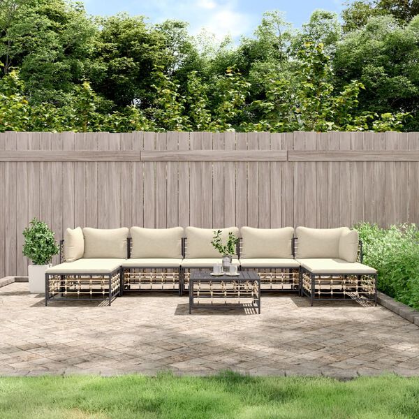 vidaXL 8-tlg. Garten-Lounge-Set mit Kissen Anthrazit Poly Rattan