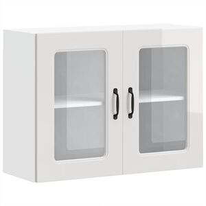 vidaXL K&uuml;chen-H&auml;ngeschrank mit Glast&uuml;r Kalmar Hochglanz-Wei&szlig; Holzwerkstoff