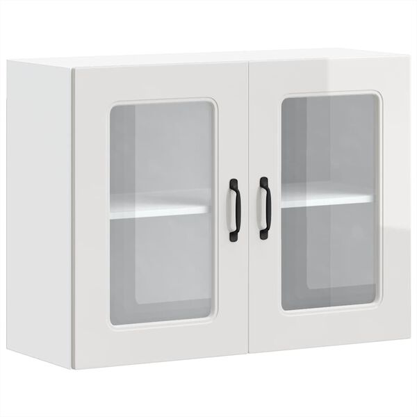 vidaXL K&uuml;chen-H&auml;ngeschrank mit Glast&uuml;r Kalmar Hochglanz-Wei&szlig; Holzwerkstoff