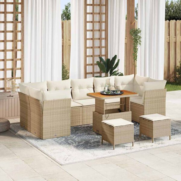 vidaXL Garten-Sofa-Set mit Kissen mit Speicher 10 pcs Beige und Creme