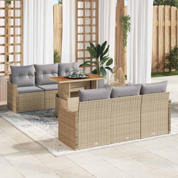 vidaXL Garten-Sofa-Set mit Speicher 7 pcs Beige Poly Rattan