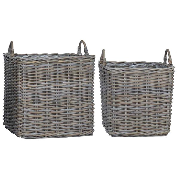 vidaXL Pflanzer Korb mit Speicher 2 pcs Grau Lacak Rattan