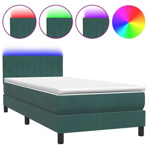 vidaXL Boxspringbett mit Matratze & LED Dunkelgr&uuml;n 80x220 cm Samt