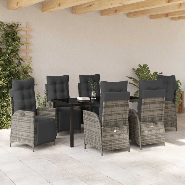 vidaXL Garten Essgruppe mit Kissen 7 pcs Grau Poly-Rattan