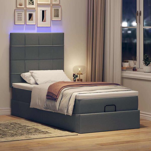 vidaXL Ottoman-Bett mit Matratze & LEDs Dunkelgrau 100x200 cm Stoff