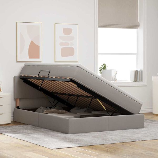 vidaXL Bett mit Stauraum und LED mit Matratze Taupe 140 x 200 cm Stoff