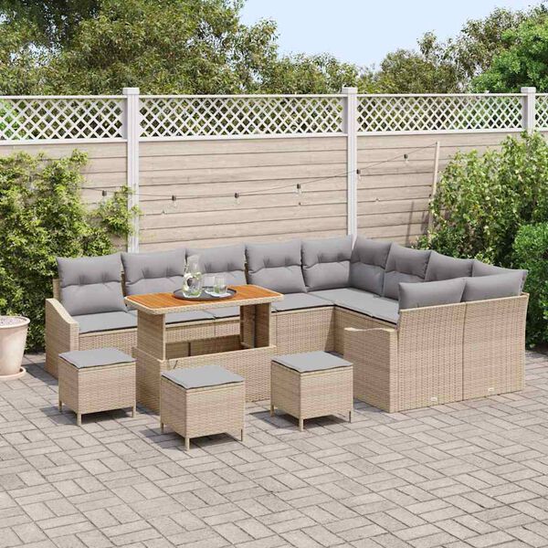 vidaXL Garten-Sofa-Set mit Kissen mit Kissen 13 pcs Beige und Hellgrau