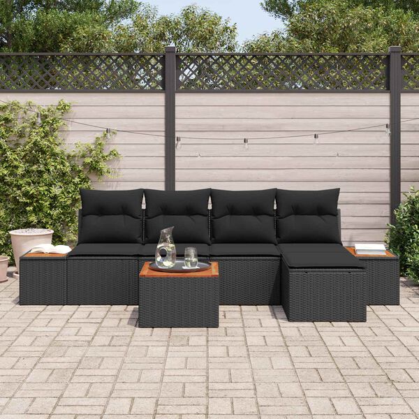 vidaXL Gartensofa-set mit Kissen mit Speicher 6 pcs Schwarz Polyrattan