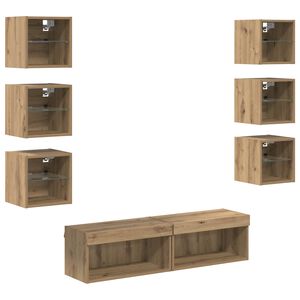 vidaXL TV-Schr&auml;nk mit LED-Lichtleisten 8 pcs Artisan-Eiche Glas