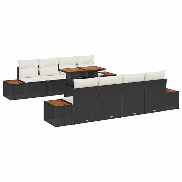 vidaXL Garten-Sofa-Set mit Speicher 9 pcs Schwarz Poly Rattan