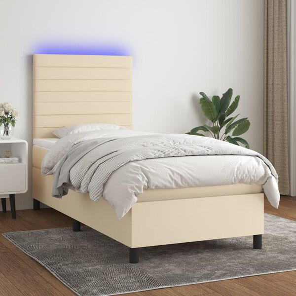 vidaXL Boxspringbett mit Matratze & LED Creme 80x200 cm Stoff