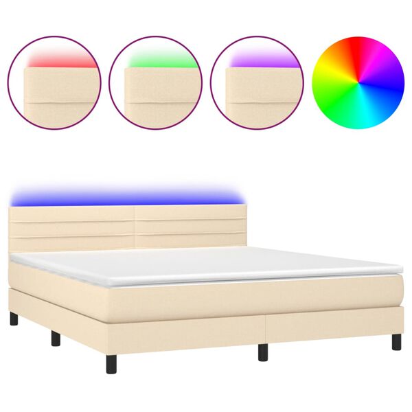 vidaXL Boxspringbett mit Matratze & LED Creme 180x200 cm Stoff