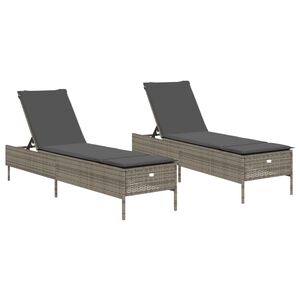vidaXL Sonnenliegen mit Auflagen 2 Stk. Grau Poly Rattan