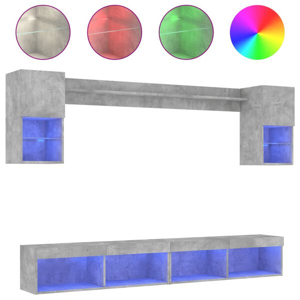 vidaXL 6-tlg. Wohnwand mit LED-Beleuchtung Betongrau Holzwerkstoff