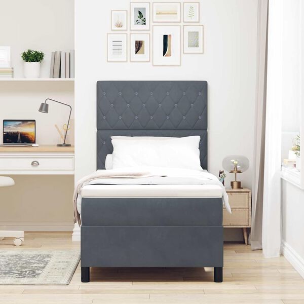 vidaXL LED Boxspringbett mit Matratze Dunkelgrau 90 x 200 cm Samt