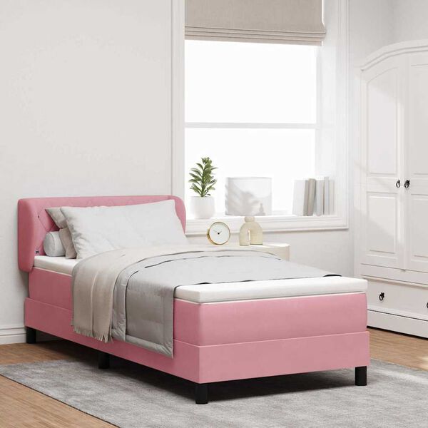 vidaXL Boxspringbett mit Matratze mit Kopfteil Rosa 100 x 200 cm Samt