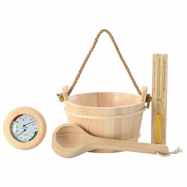 vidaXL Sauna Zubeh&ouml;r Set 4 pcs Braun Massives Kiefernholz und Hanf