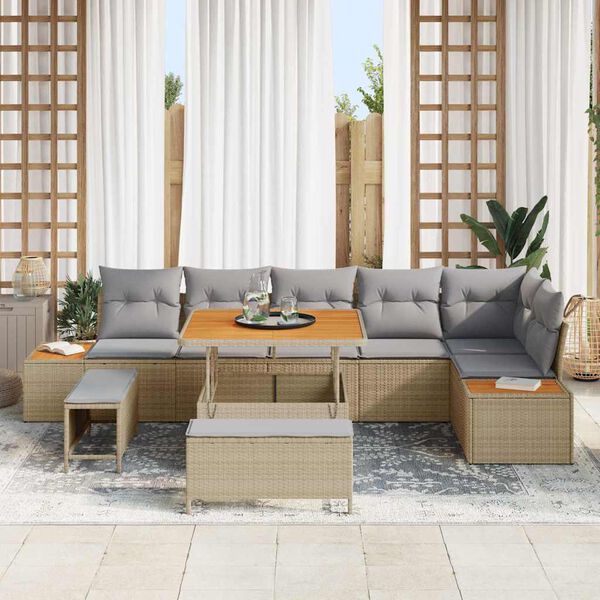 vidaXL Gartensofa-set 9 pcs Beige Poly-Rattan