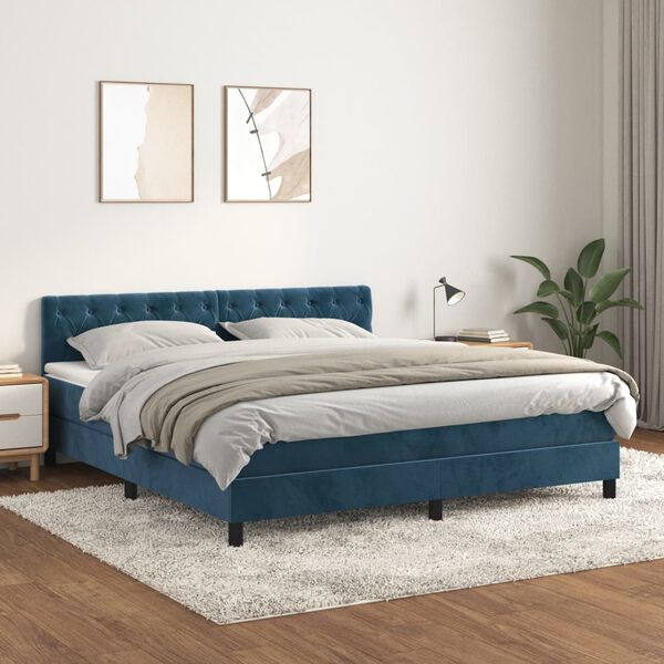 vidaXL Boxspringbett mit Matratze Dunkelblau 160x200 cm Samt