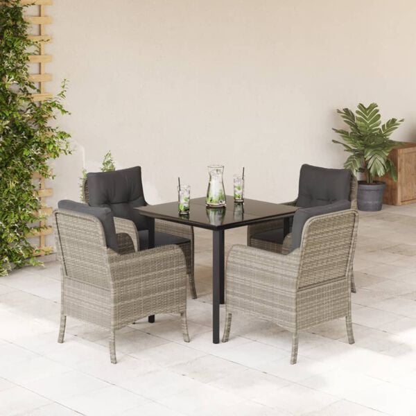 vidaXL 5-tlg. Garten-Essgruppe mit Kissen Hellgrau Poly Rattan