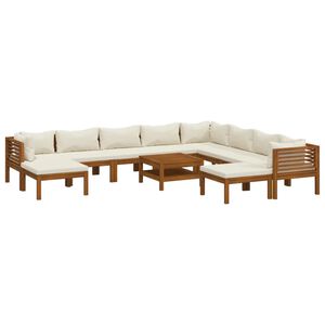 vidaXL 11-tlg. Garten-Lounge-Set mit Creme Kissen Massivholz Akazie