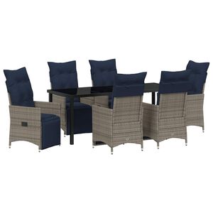 vidaXL Tisch- und Stuhlset mit Kissen 7 pcs Grau PE-Rattan