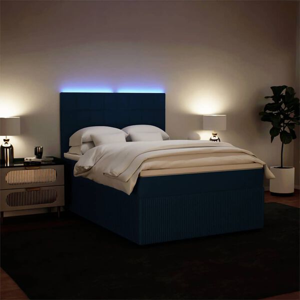 vidaXL Boxspringbett mit Matratze Blau 140x200 cm Samt