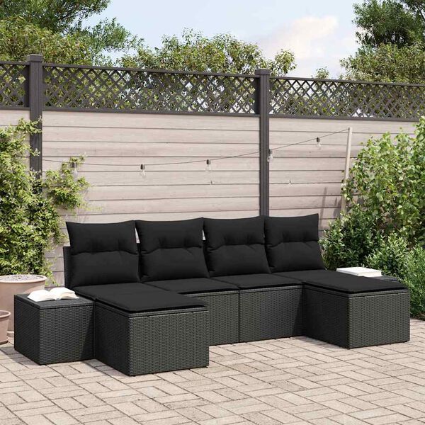 vidaXL Gartensofa-set mit Kissen 6 pcs Schwarz Poly-Rattan