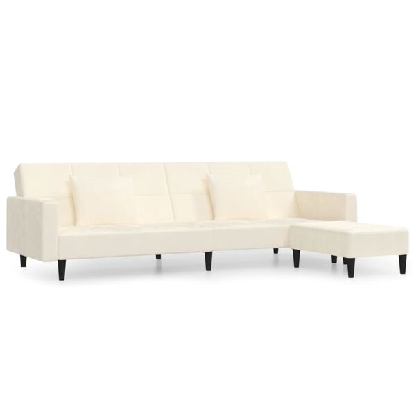 vidaXL Schlafsofa 2-Sitzer mit 2 Kissen & Hocker Creme Samt