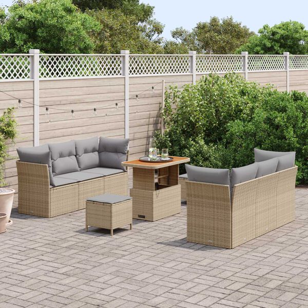 vidaXL Gartensofa-set mit Kissen 9 pcs Beige und Hellgrau Poly-Rattan
