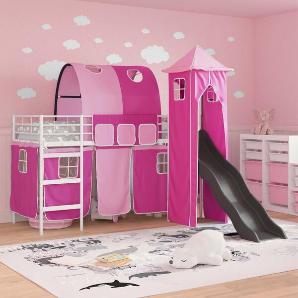 vidaXL Kinderloftbett Wei&szlig; und Rosa 99,5 x 190 cm Metall