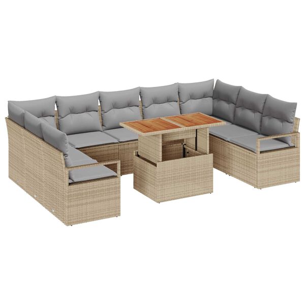 vidaXL Garten-Sofa-Set mit Speicher 10 pcs Beige Poly Rattan