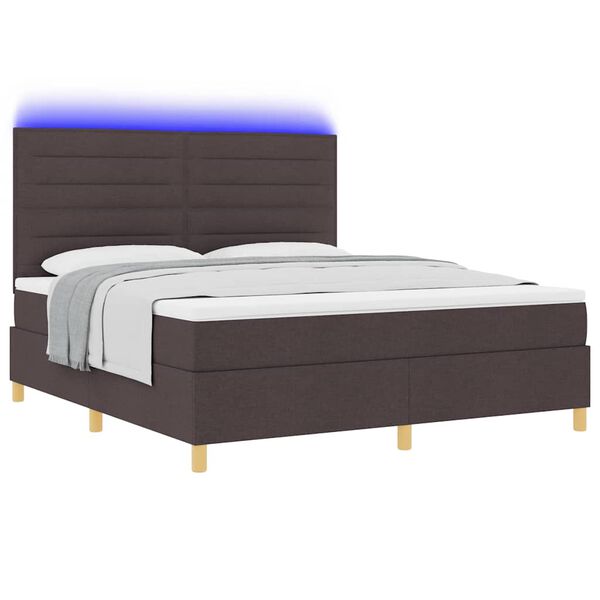 vidaXL LED Boxspringbett mit Matratze Dunkelbraun 180 x 200 cm Stoff