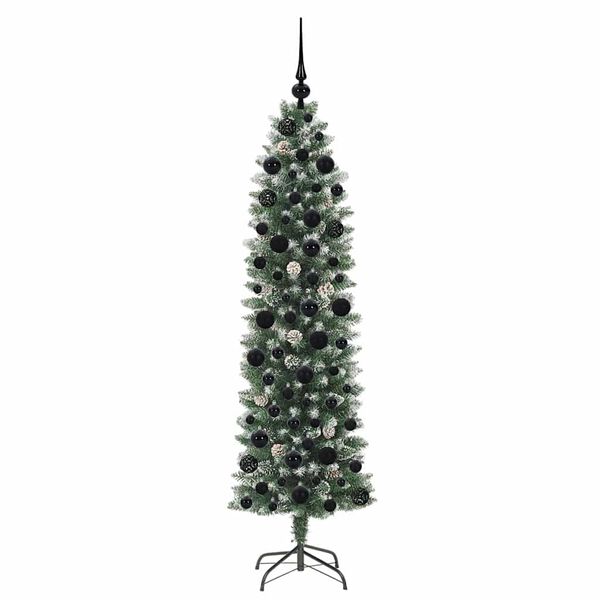 vidaXL K&uuml;nstlicher schlanker Weihnachtsbaum Gr&uuml;n und Wei&szlig; 180 cm