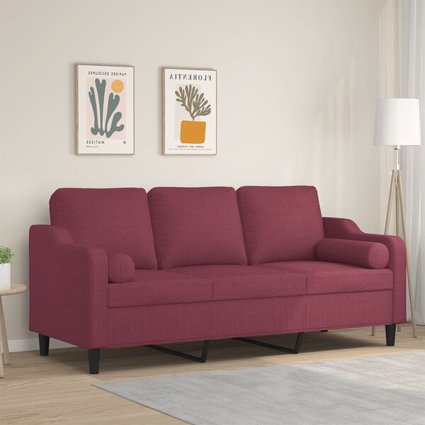 vidaXL 3-Sitzer-Sofa mit Zierkissen Weinrot 180 cm Stoff
