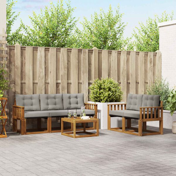 vidaXL Outdoor-Sofagarnitur mit Kissen 6 pcs Nat&uuml;rlich und Hellgrau