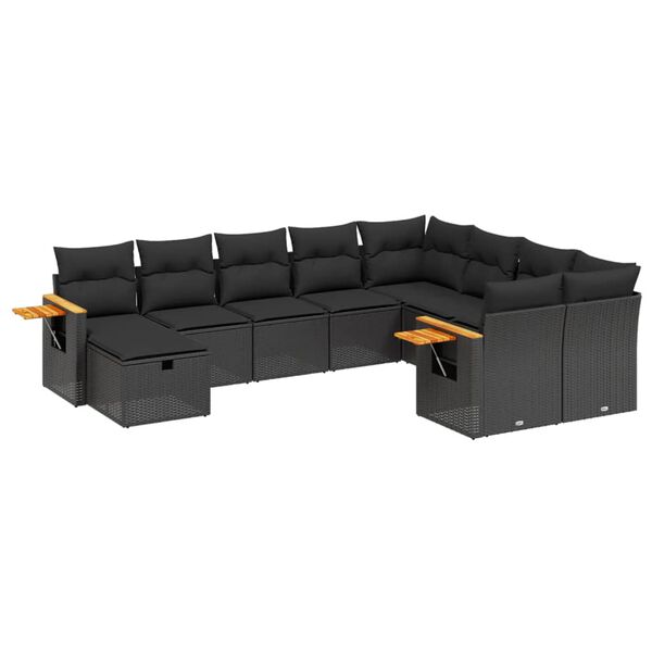 vidaXL 10-tlg. Garten-Sofagarnitur mit Kissen Schwarz Poly Rattan