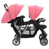 vidaXL Tandem-Kinderwagen Stahl Rosa und Schwarz