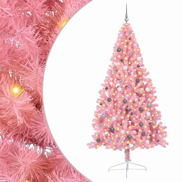 vidaXL K&uuml;nstlicher vorbeleuchteter Weihnachtsbaum Rosa 240 cm PVC