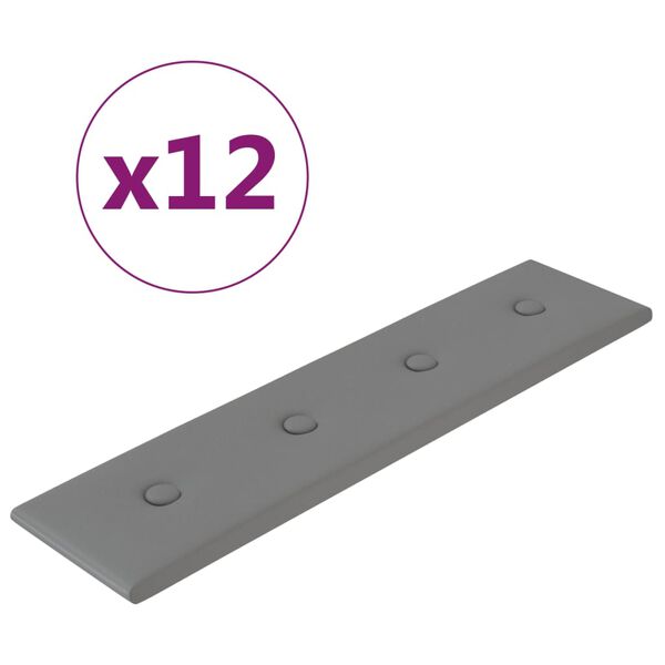 vidaXL Wandpaneele 12 Stk. Grau 60x15 cm Kunstleder 1,08 m&sup2;