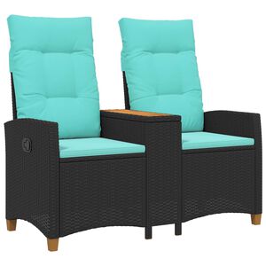 vidaXL Liegebank mit Tisch Schwarz und T&uuml;rkis 126 x 65 x 112 cm