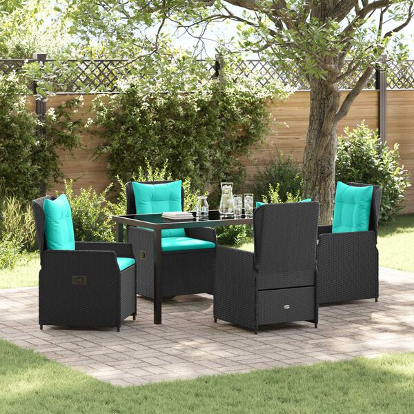 vidaXL Garten Essgruppe 5 pcs Schwarz Poly Rattan