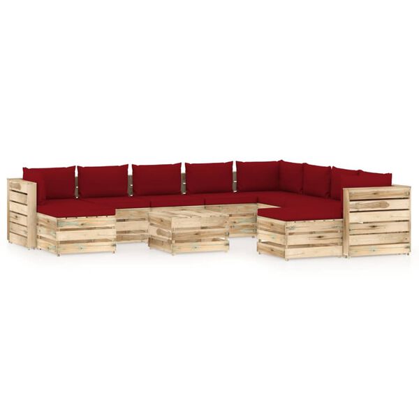 vidaXL 11-tlg. Garten-Lounge-Set mit Kissen Gr&uuml;n Impr&auml;gniertes Holz