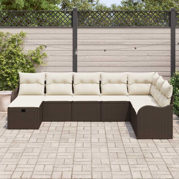 vidaXL Garten-Sofa-Set mit Kissen mit Speicher 8 pcs Braun Poly Rattan